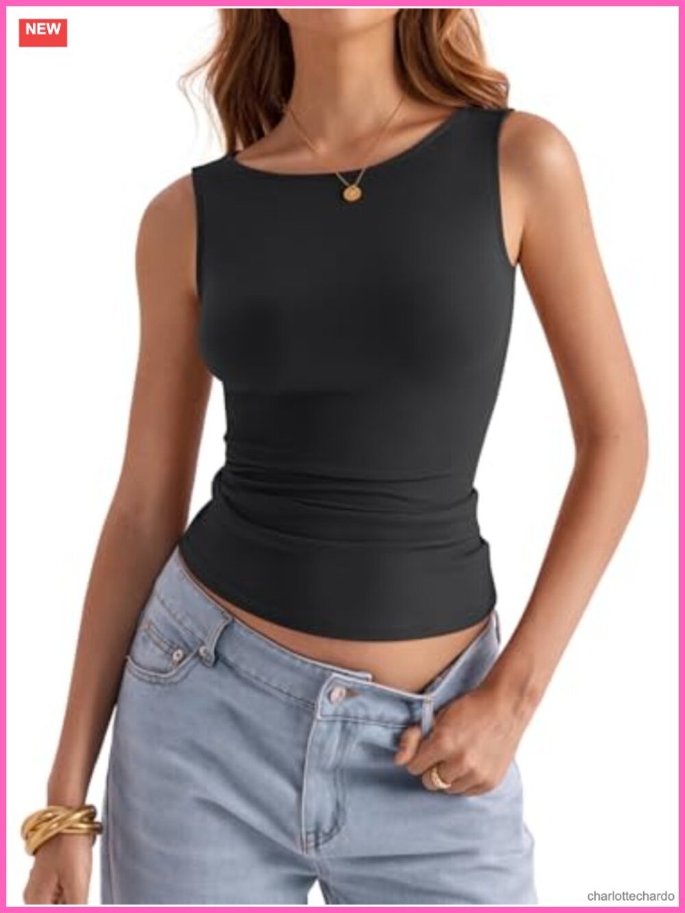 Essential Women's Boat Neck Sleeveless Tank Top Slim Fit